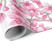 ピンクエレガントさくらんぼ花フローラ水彩 ラッピングペーパー (ロールコーナー)
