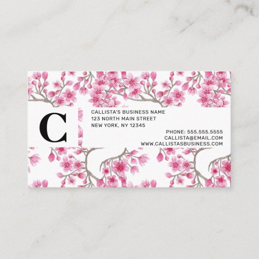 ピンクエレガントさくらんぼ花フローラ水彩 名刺 (裏面)