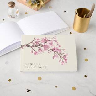 ピンクエレガントさくらんぼ花女の子ベビーシャワー ゲストブック