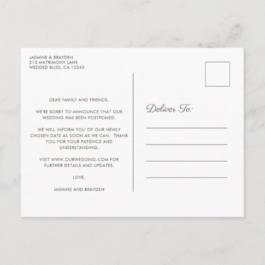 ピンクエレガントさくらんぼ花結婚の延期 案内ポストカード (裏面)