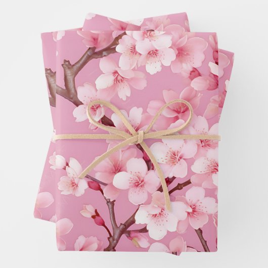 ピンクエレガントさくらんぼ花花 ラッピングペーパーシート (インサイチュ)