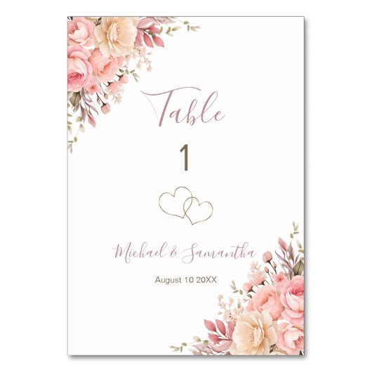 ピンクエレガントとアイボリーのバラ結婚のサイン テーブルナンバー (正面)
