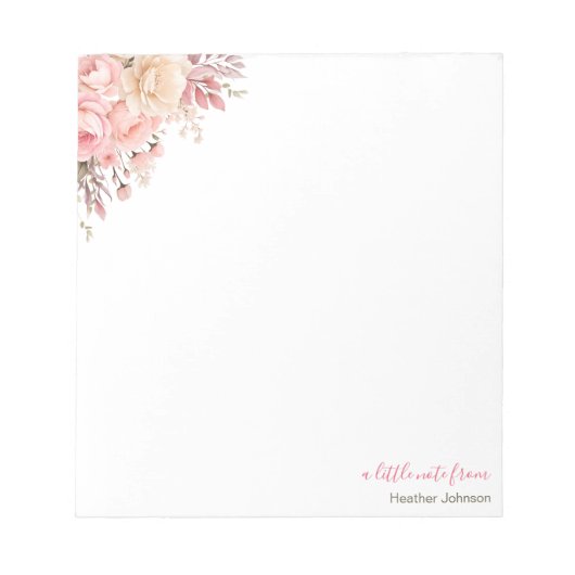 ピンクエレガントとアイボリーバラカスタム ノートパッド (正面)