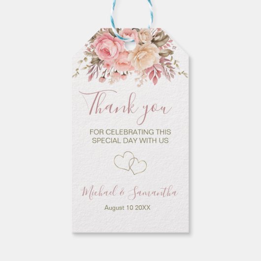 ピンクエレガントとアイボリーバラ結婚ズ ギフトタグ (裏面)