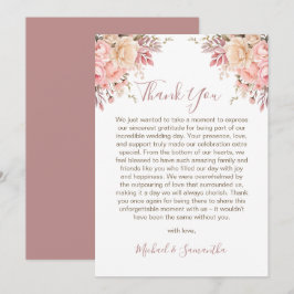 ピンクエレガントとアイボリーバラ結婚ズ サンキューカード