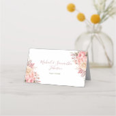 ピンクエレガントとアイボリーバラ結婚ズ プレイスカード (正面)