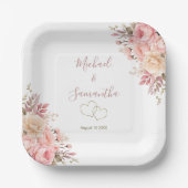 ピンクエレガントとアイボリーバラ結婚ズ ペーパープレート (正面)