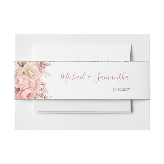 ピンクエレガントとアイボリーバラ結婚ズ 招待状ベリーバンド (正面例)