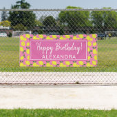 ピンクエレガントとイエローレモンのパーティーハッピーバースデー 横断幕 (インサイチュ)