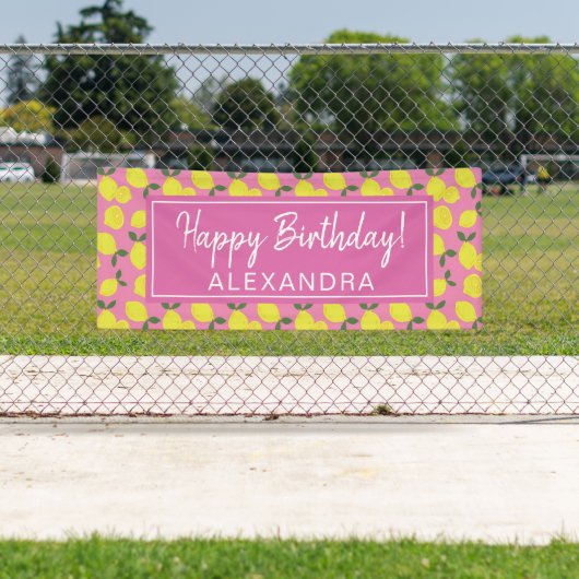 ピンクエレガントとイエローレモンのパーティーハッピーバースデー 横断幕 (インサイチュ)