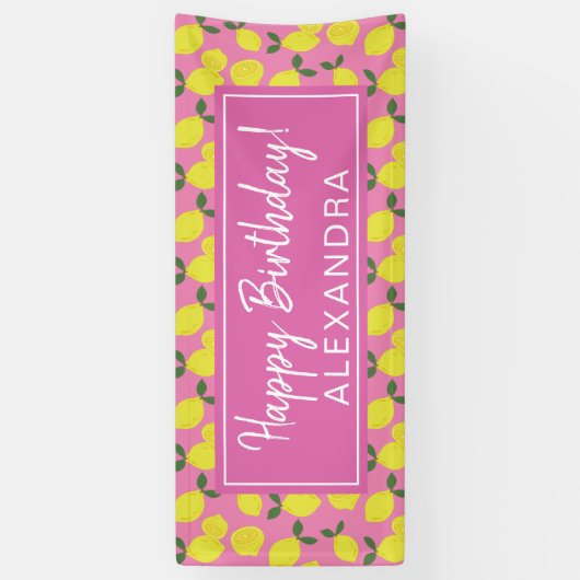 ピンクエレガントとイエローレモンのパーティーハッピーバースデー 横断幕 (縦)