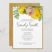 ピンクエレガントとイエローローズブライダルシャワー 招待状 (正面/裏面)