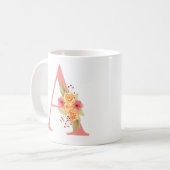 ピンクエレガントとオレンジの花モノグラムA コーヒーマグカップ (正面左)
