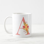 ピンクエレガントとオレンジの花モノグラムA コーヒーマグカップ (左)
