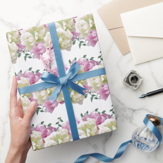 ピンクエレガントとクリーム牡丹ラッピング紙 ラッピングペーパー (ギフト)