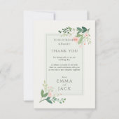 ピンクエレガントとグリーンのフローラが結婚ありがとう サンキューカード (正面)