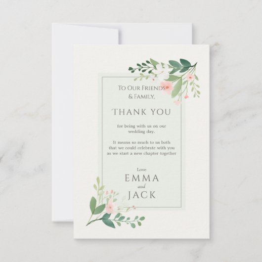 ピンクエレガントとグリーンのフローラが結婚ありがとう サンキューカード (正面)