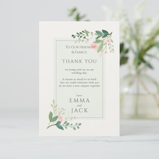 ピンクエレガントとグリーンのフローラが結婚ありがとう サンキューカード (スタンド正面)