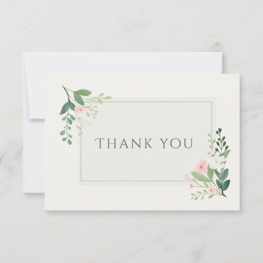 ピンクエレガントとグリーンのフローラが結婚ありがとう サンキューカード (裏面)