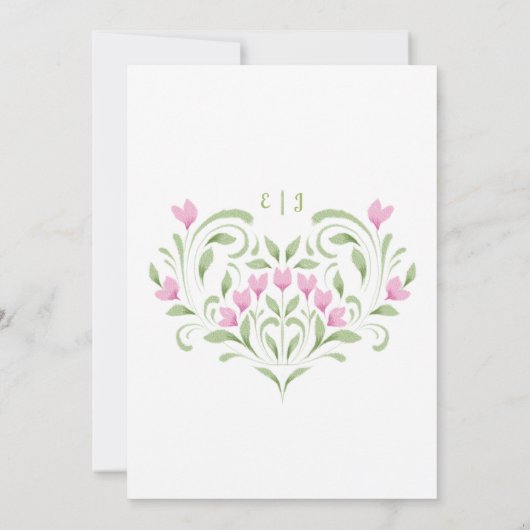 ピンクエレガントとグリーンのフローラ結婚式招待状 招待状 (裏面)