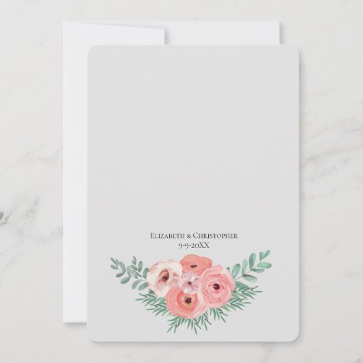 ピンクエレガントとグレーのフローラウォーター結婚カラー 招待状 (裏面)