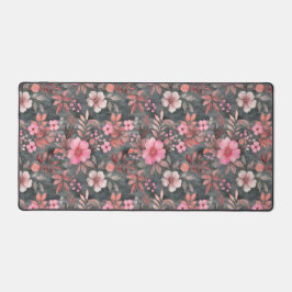 ピンクエレガントとグレーのフローラパターン（の模様が）あるデスクマット デスクマット