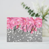 ピンクエレガントとグレーのフローラレース結婚式RSVP 出欠カード (スタンド正面)