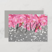 ピンクエレガントとグレーのフローラレース結婚式RSVP 出欠カード (正面/裏面)
