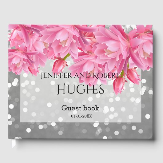 ピンクエレガントとグレーのフローラレー結婚ス ゲストブック (正面)