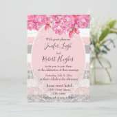 ピンクエレガントとグレーのフローラレー結婚ス 招待状 (スタンド正面)