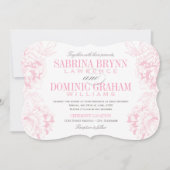 ピンクエレガントとグレーのフローラ牡丹結婚の 招待状 (正面)