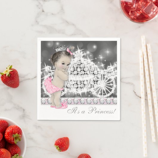 ピンクエレガントとグレーのプリンセスベビーシャワー スタンダードカクテルナプキン (インサイチュ)