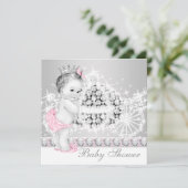 ピンクエレガントとグレーのプリンセスベビーシャワー 招待状 (スタンド正面)