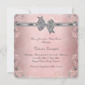 ピンクエレガントとグレーのベビーガールシャワー 招待状 (裏面)