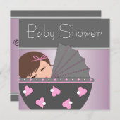 ピンクエレガントとグレーのベビーシャワー招待状 招待状 (正面/裏面)