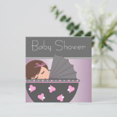 ピンクエレガントとグレーのベビーシャワー招待状 招待状 (スタンド正面)