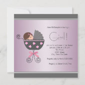 ピンクエレガントとグレーのベビーシャワー招待状 招待状 (裏面)