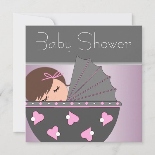 ピンクエレガントとグレーのベビーシャワー招待状 招待状 (正面)