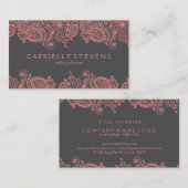 ピンクエレガントとグレーのペイズリーレース 名刺 (正面/裏面)
