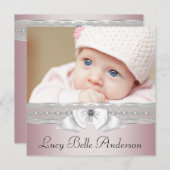 ピンクエレガントとグレーの出産のお知らせ 案内状 (正面/裏面)