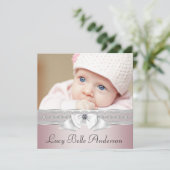 ピンクエレガントとグレーの出産のお知らせ 案内状 (スタンド正面)