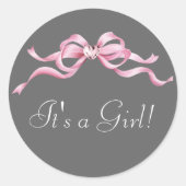 ピンクエレガントとグレーの赤ちゃんシャワーシール ラウンドシール (正面)