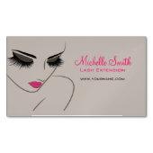 ピンクエレガントとグレーラッシュエクステンション美しいサロン マグネット名刺 (正面)