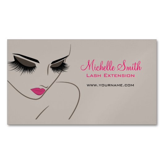 ピンクエレガントとグレーラッシュエクステンション美しいサロン マグネット名刺 (正面)