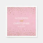 ピンクエレガントとゴールドフォイルの紙吹雪結婚ズ スタンダードカクテルナプキン (正面)