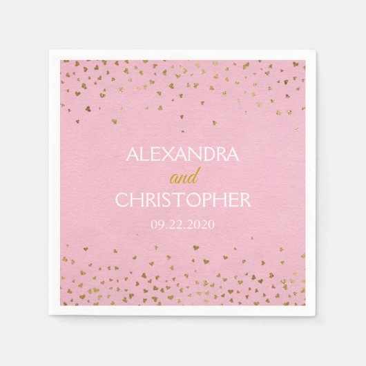 ピンクエレガントとゴールドフォイルの紙吹雪結婚ズ スタンダードカクテルナプキン (正面)