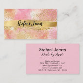 ピンクエレガントとゴールドフォイルヒョウのブラシストローク 名刺 (正面/裏面)