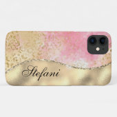 ピンクエレガントとゴールドフォイルヒョウのペルソナライズ Case-Mate iPhoneケース (裏面(横))