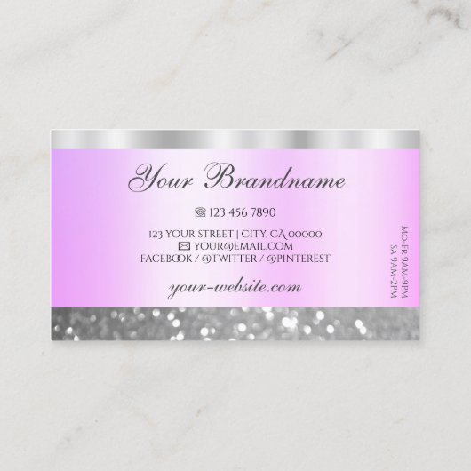 ピンクエレガントとシルバーのグリッターのきらめく輝き 名刺 (裏面)