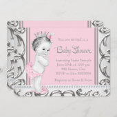 ピンクエレガントとシルバーの赤ちゃんシャワー 招待状 (正面/裏面)